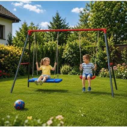 Dětská houpačka CHILL barevná v zahradě