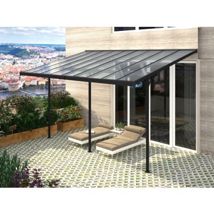 Zahradní hliníková pergola BRUCE H s polykarbonátem ve velikosti 557 x 305cm na terase