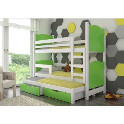 dětská patrová postel letice bílá zelená