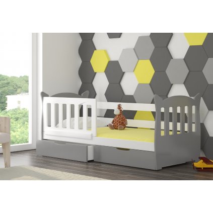 dětská dřevěná jednolůžková postel LENA bílá šedá