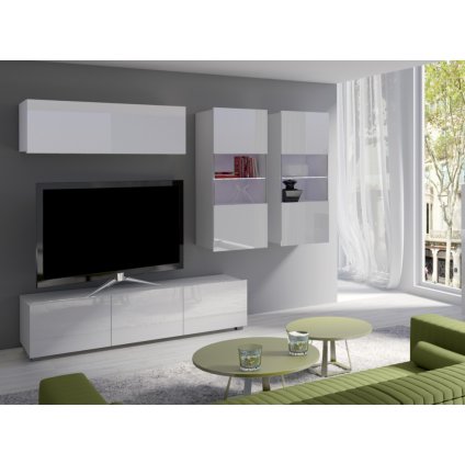moderní bílá lesklá obývací stěna CALABRINI VI bílá bílý lesk