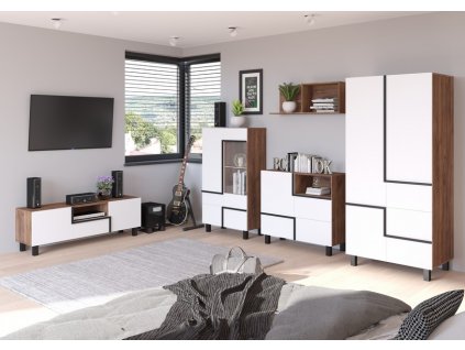 Kouzelná obývací stěna LARS 5, v moderním vzhledu craft tobaco/bílá