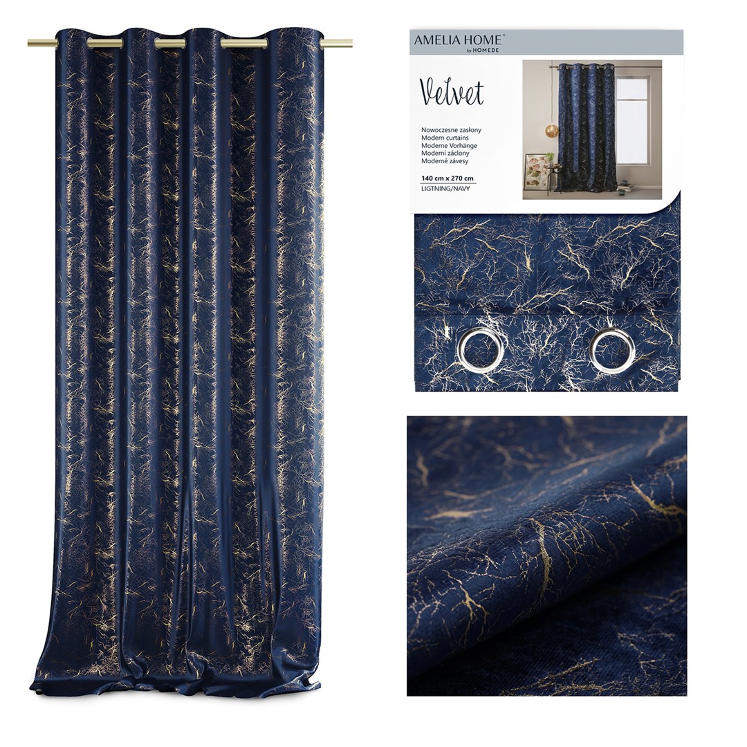 Levně ArtFlhf Stínicí závěs VELVET LIGHTNING K | 140 x 270 cm Barva: Modrá - Navy