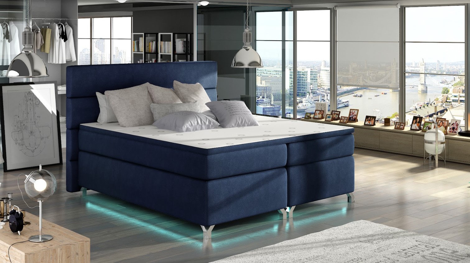 Artelta Manželská postel AMADEO Boxspring s LED osvětlením | 160 x 200 cm Barva: BAO 18 - Ontario 81
