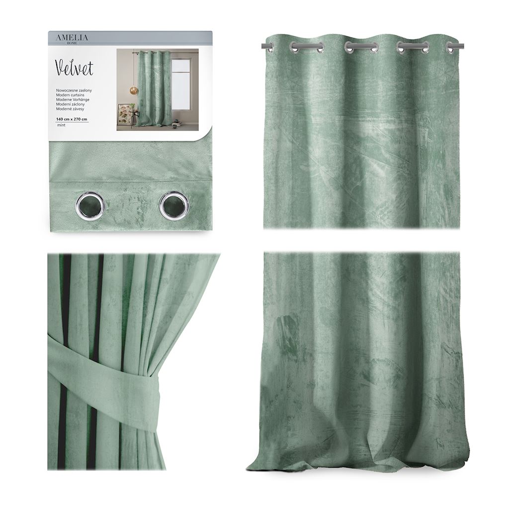 ArtFlhf Stínicí závěs VELVET EYELETS K | 140 x 270 cm Barva: mentolová