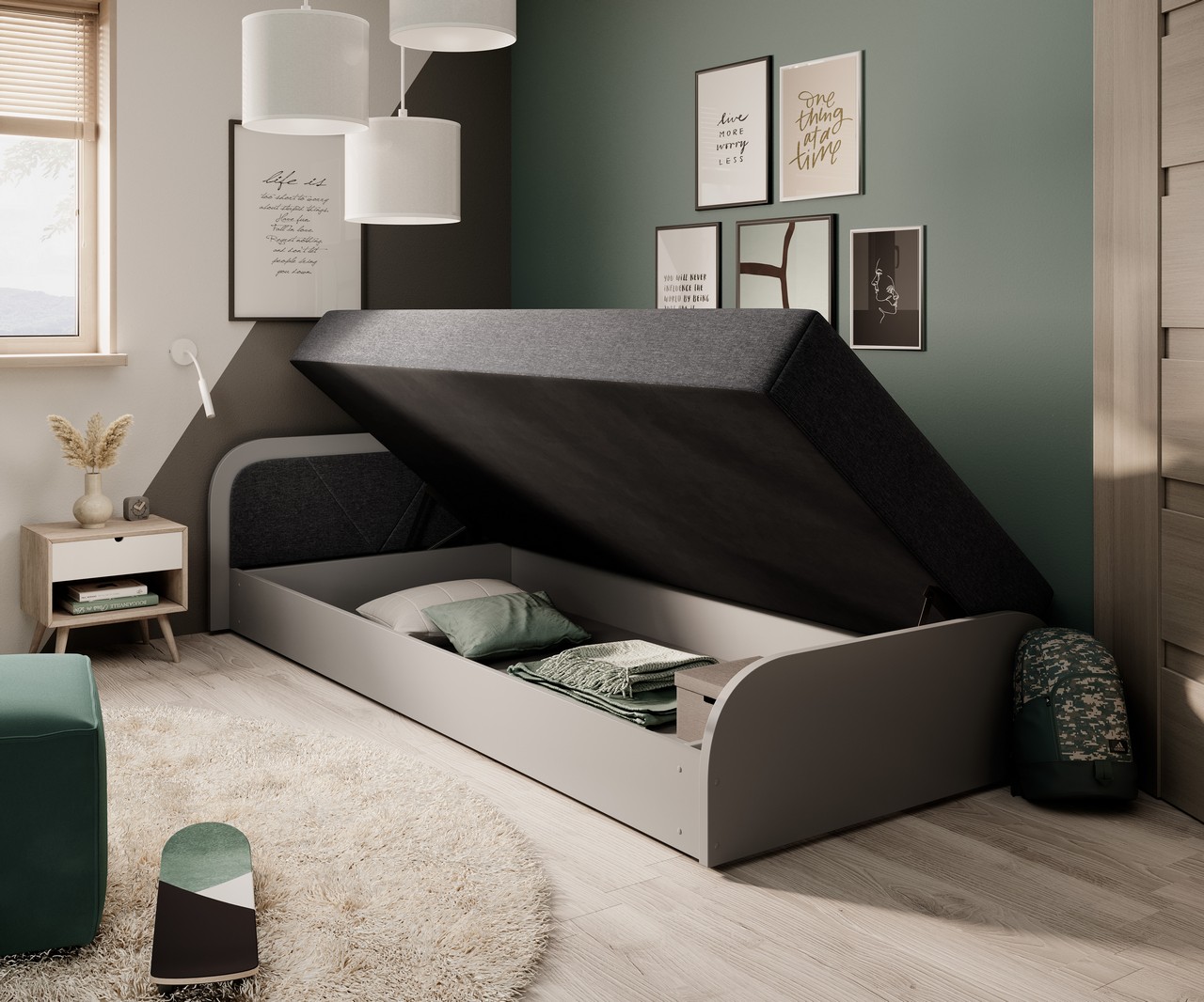 Levně Artelta Jednolůžková postel PARYS šedá | 80 x 190 cm Barva: Pravá / Sawana 21