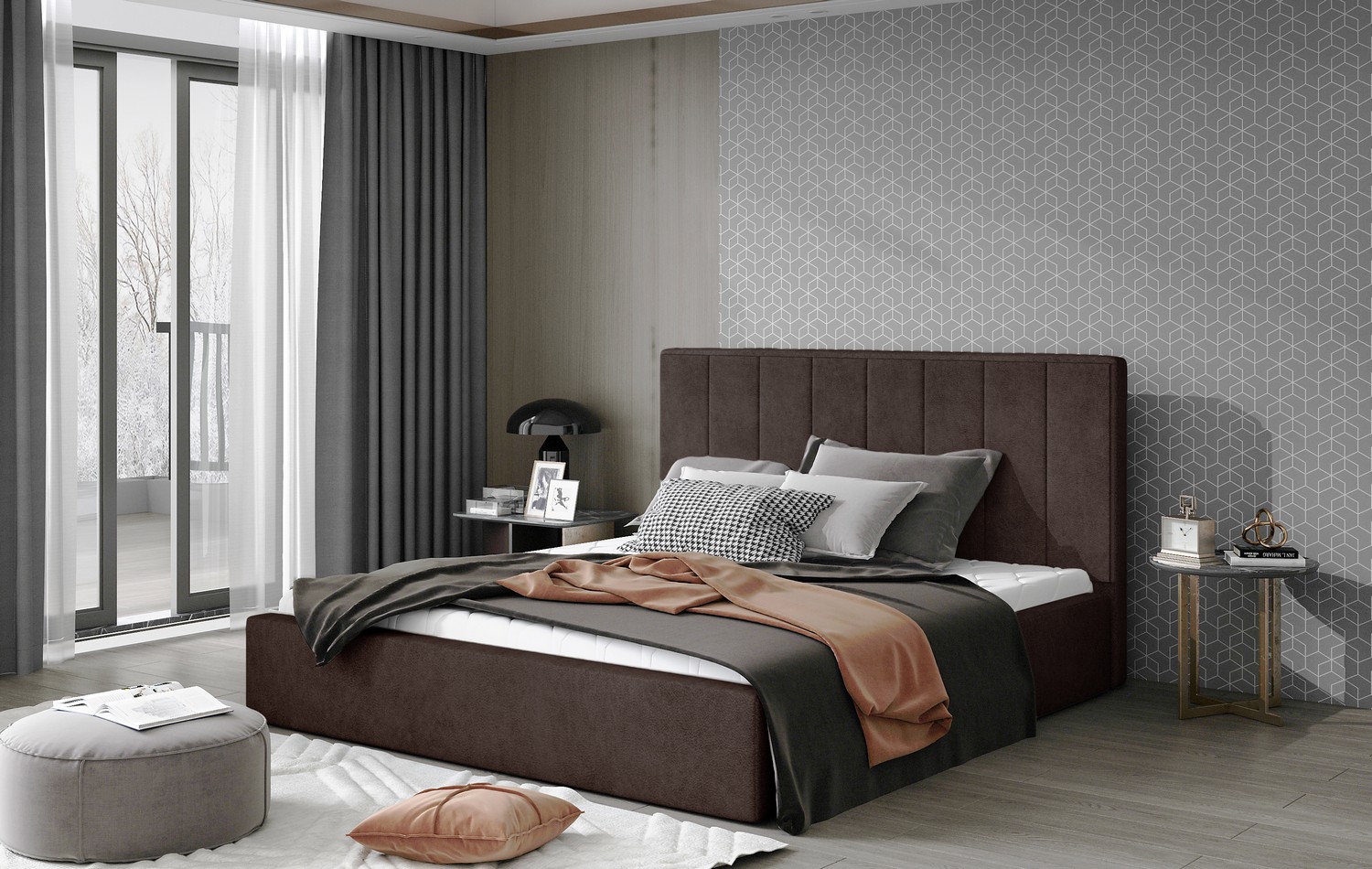 Levně Artelta Manželská postel AUDREY s úložným prostorem | 200 x 200 cm Barva: Cihlová / Dora 63