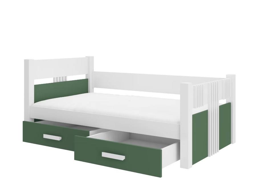 Levně ArtAdrk Jednolůžková postel BIBI | 90 x 200 cm Barva: bílá / zelená