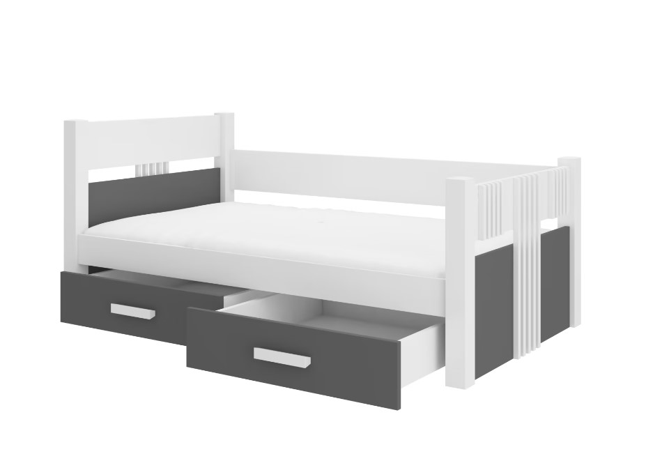 Levně ArtAdrk Jednolůžková postel BIBI | 90 x 200 cm Barva: Bílá / antracit