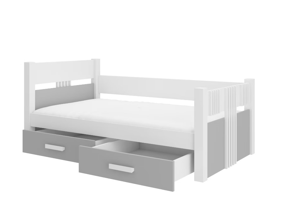 Levně ArtAdrk Jednolůžková postel BIBI | 90 x 200 cm Barva: bílá / šedá