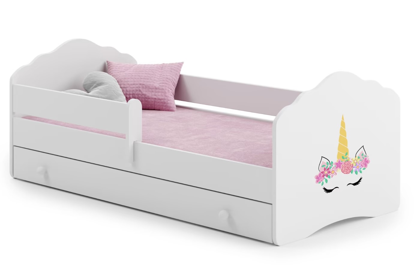 Levně ArtAdrk Dětská postel CASIMO | se zásuvkou a zábranou Provedení: Jednorožec