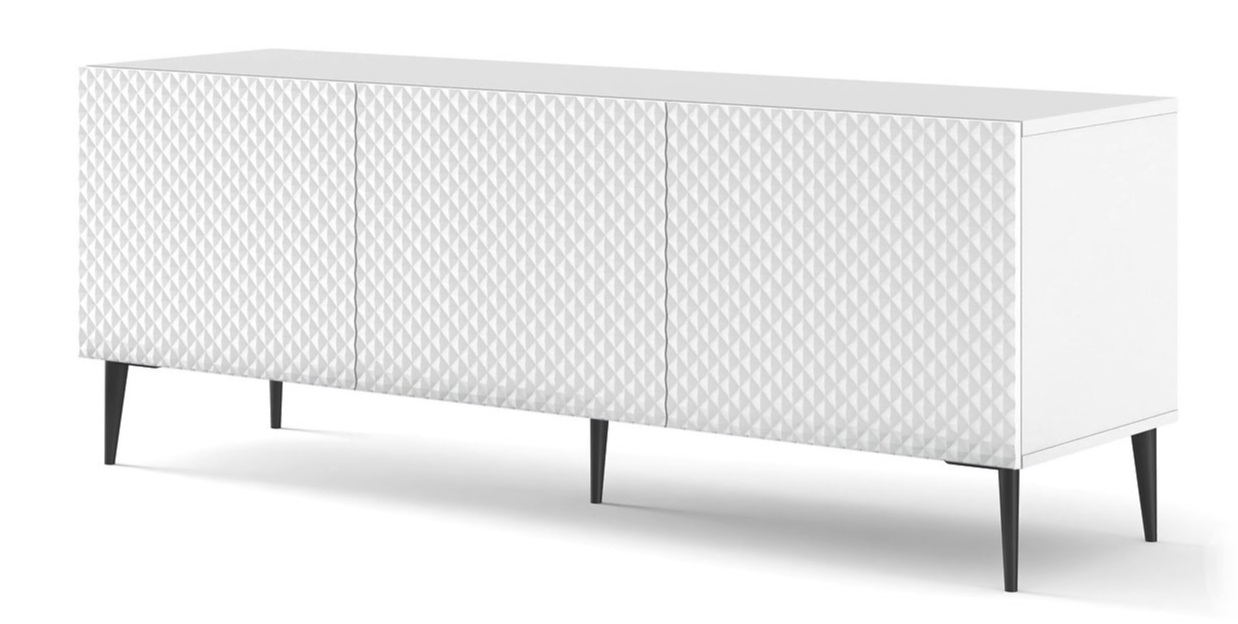 Levně ARTBm TV stolek RAVENNA C 3D 150 | bílá lesklá Provedení: Bílá/bílý lesk/černé nohy