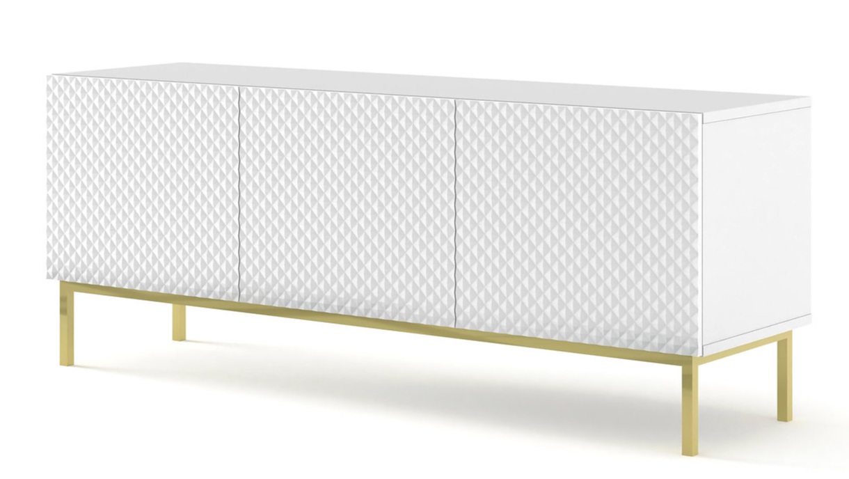 ARTBm TV stolek RAVENNA C 3D 150 | bílá lesklá Provedení: Bílá / bílý lesk / zlatý rám
