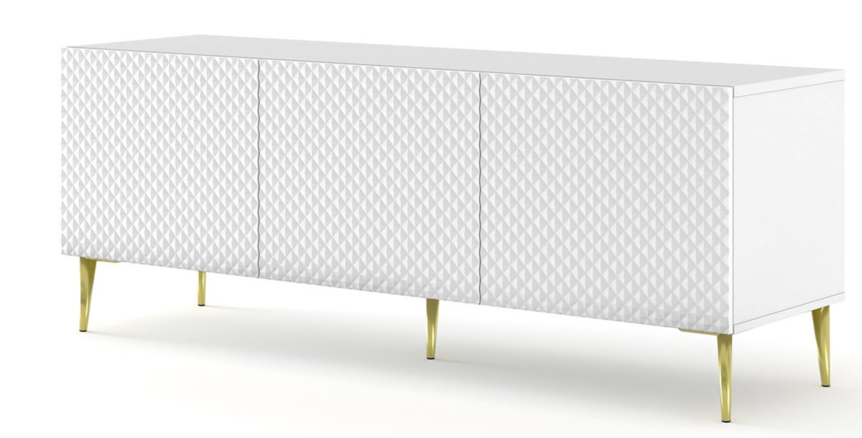 Levně ARTBm TV stolek RAVENNA C 3D 150 | bílá lesklá Provedení: Bílá / bílá lesk / zlaté nohy