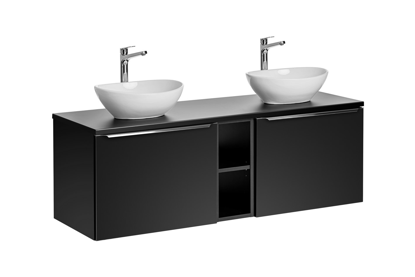 Levně ArtCom Koupelnová skříňka s umyvadlem a deskou SANTA FE Black DU140/2 | 140 cm