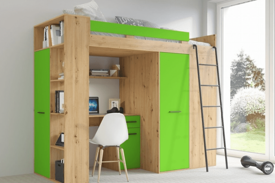 Levně ArtCross Dětská rohová vyvýšená postel VERANA | dub artisan/zelená Barva: Pravá