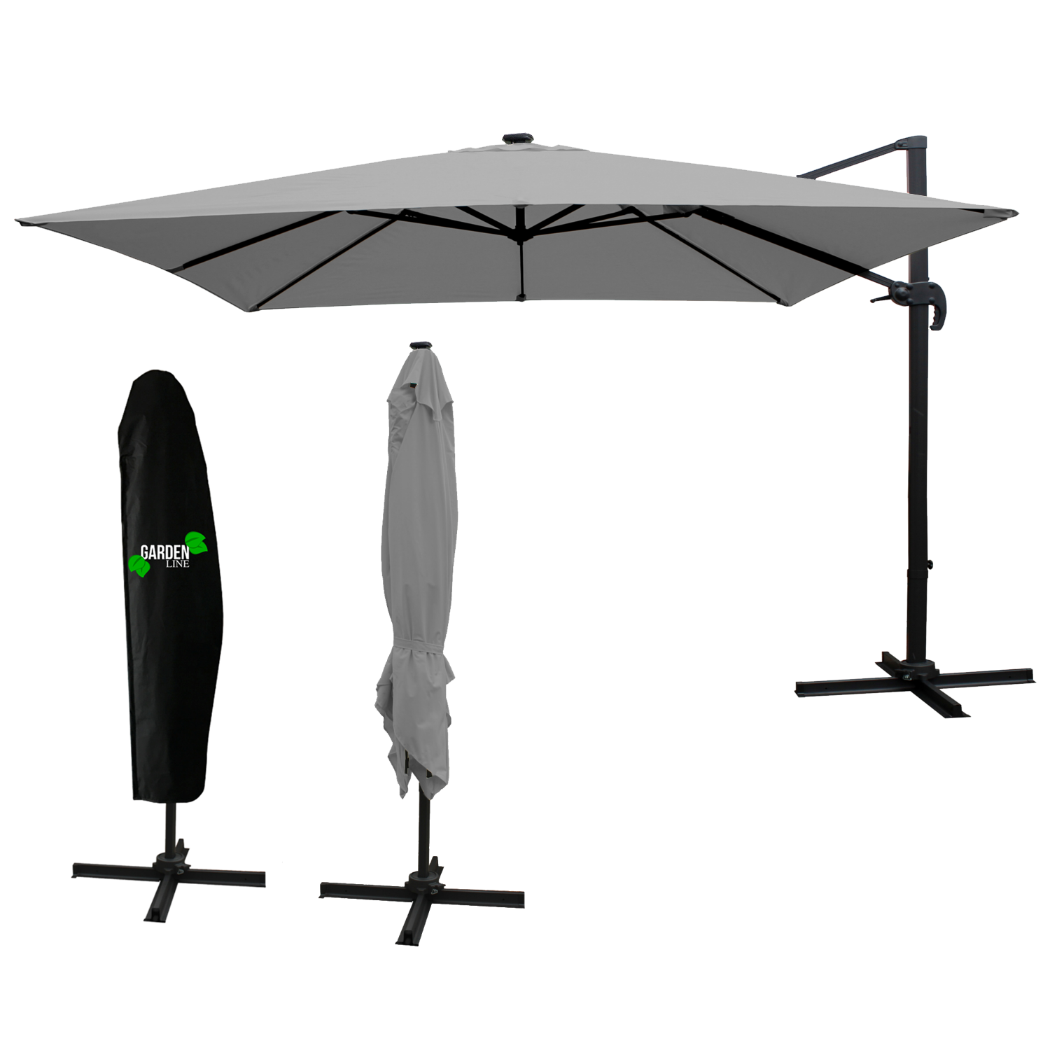 Chomik Zahradní slunečník ROMA s LED osvětlením | šedá 300 x 300 cm