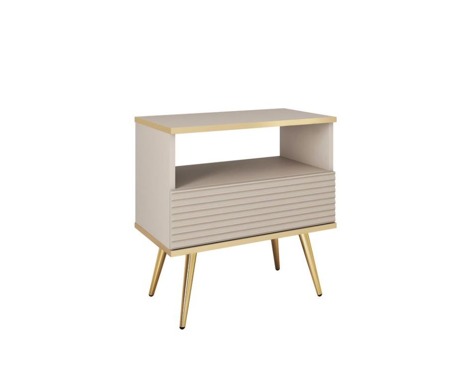 ArtPS Noční stolek BIJOU S-54 MDF | béžová / zlaté nohy