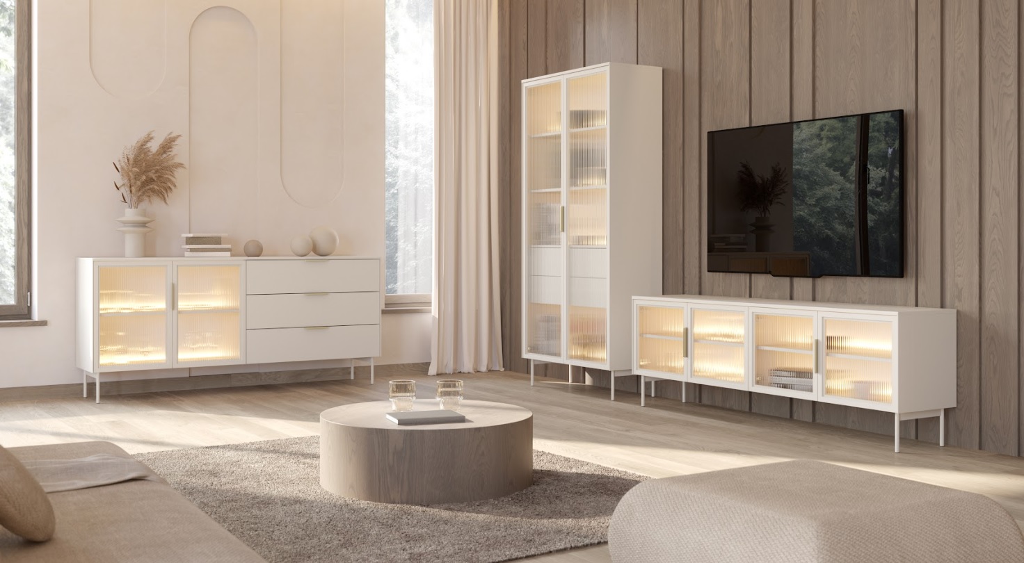 ArtLas Obývací stěna NAIRE s LED osvětlením | cashmere