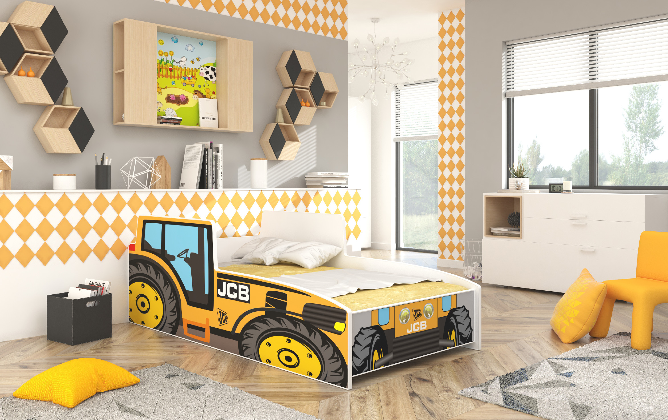 Levně ArtAdrk Dětská auto postel TRACTOR Barva: Žlutá, Provedení: 80 x 160 cm