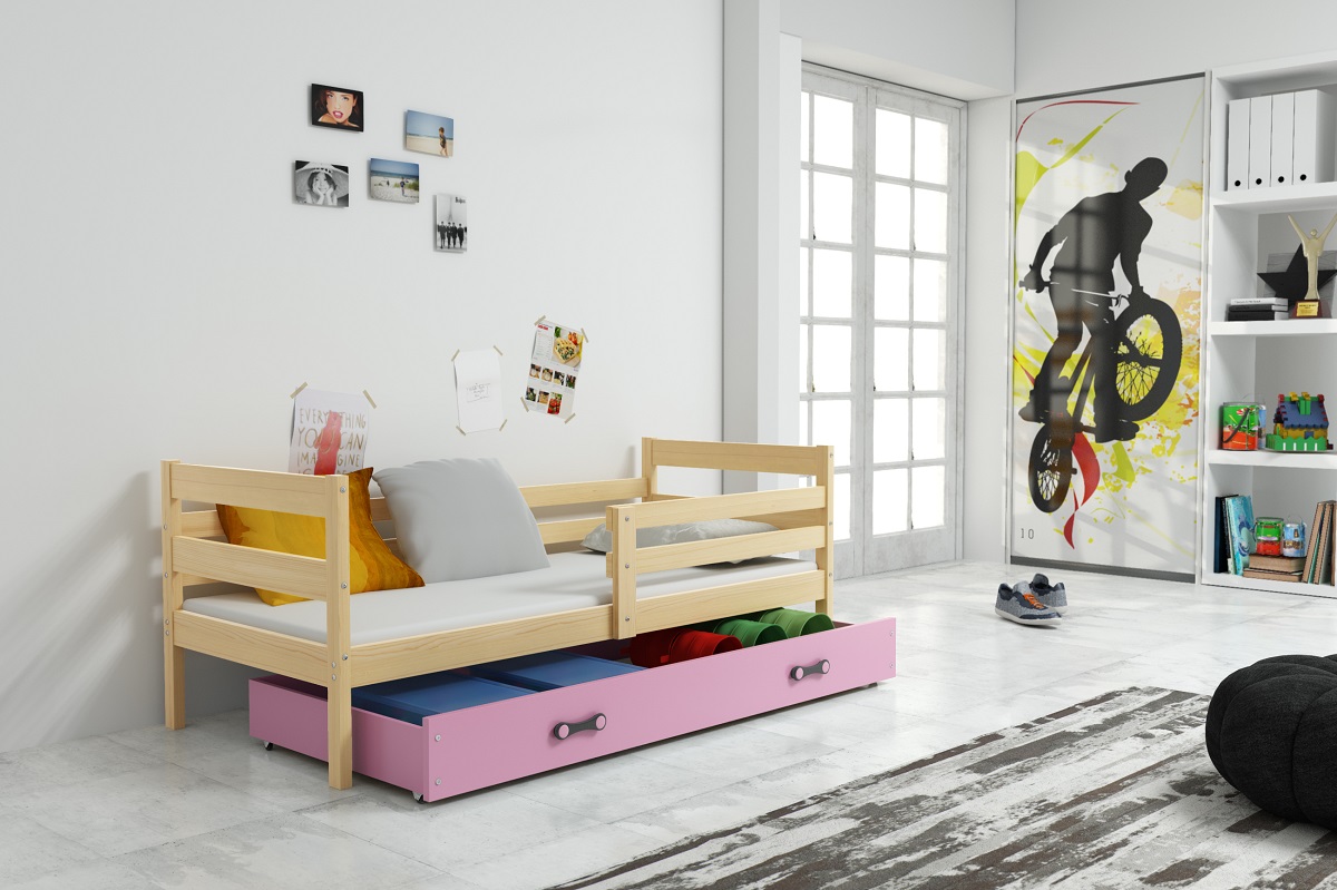 Levně BMS Dětská jednolůžková postel s úložným prostorem ERYK | borovice Barva: Borovice / růžová, Rozměr: 190 x 80 cm