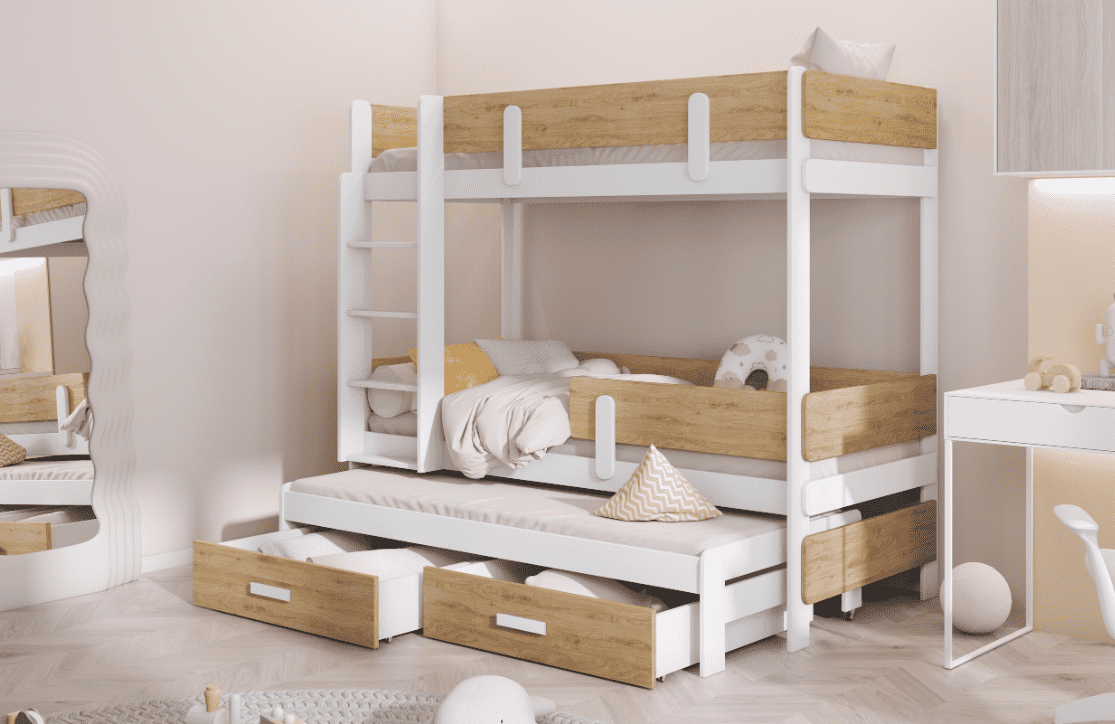 ArtBed Dětská patrová postel s přistýlkou ​​ETTORE III | 80 x 180 cm Provedení: Borovice přírodní