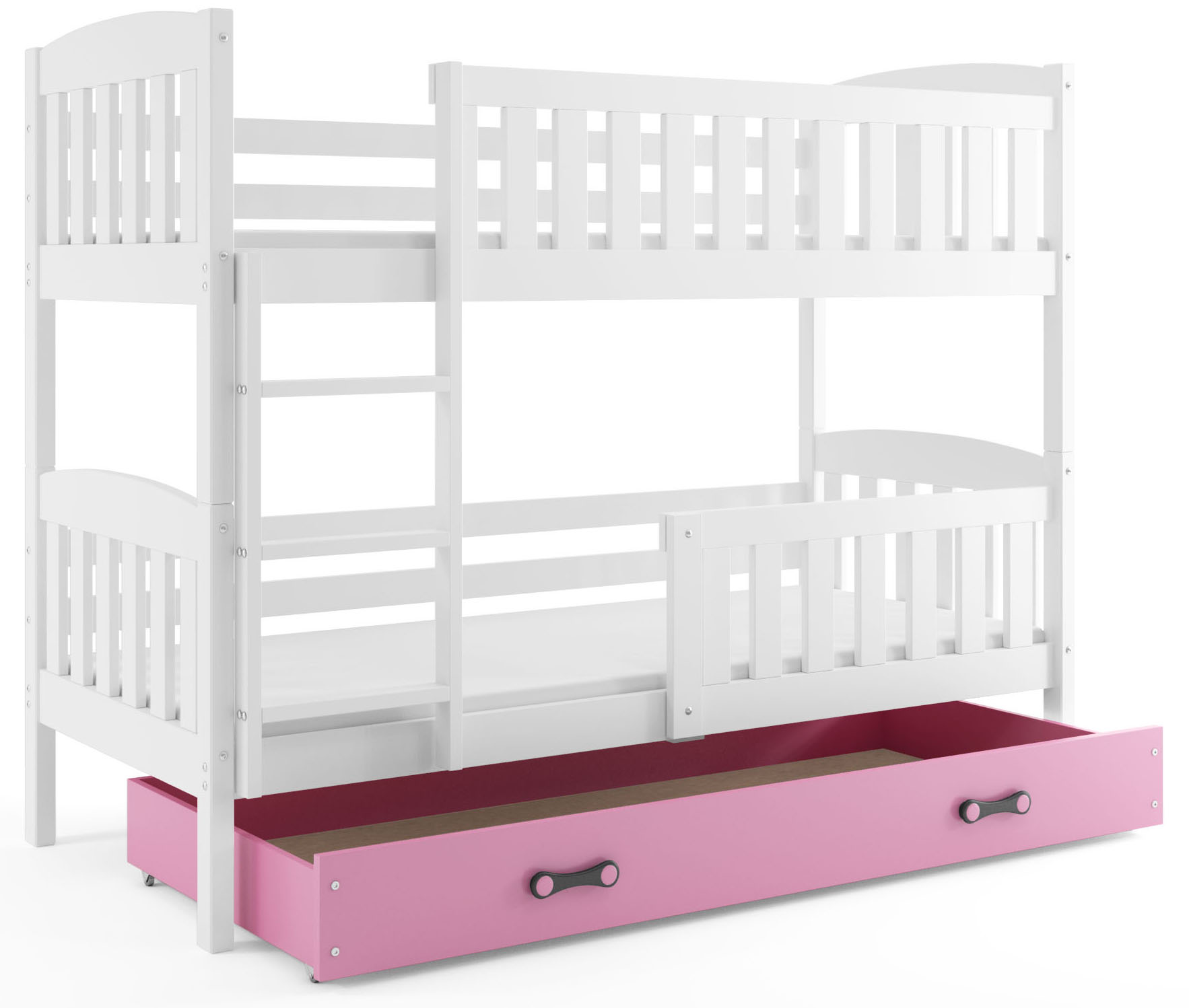 BMS Dětská patrová postel KUBUŠ | bílá Barva: bílá / růžová, Rozměr: 200 x 90 cm