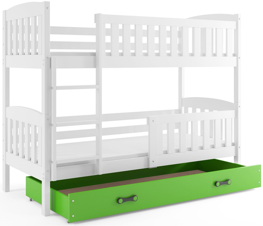 Levně BMS Dětská patrová postel KUBUŠ | bílá Barva: bílá / zelená, Rozměr: 200 x 90 cm