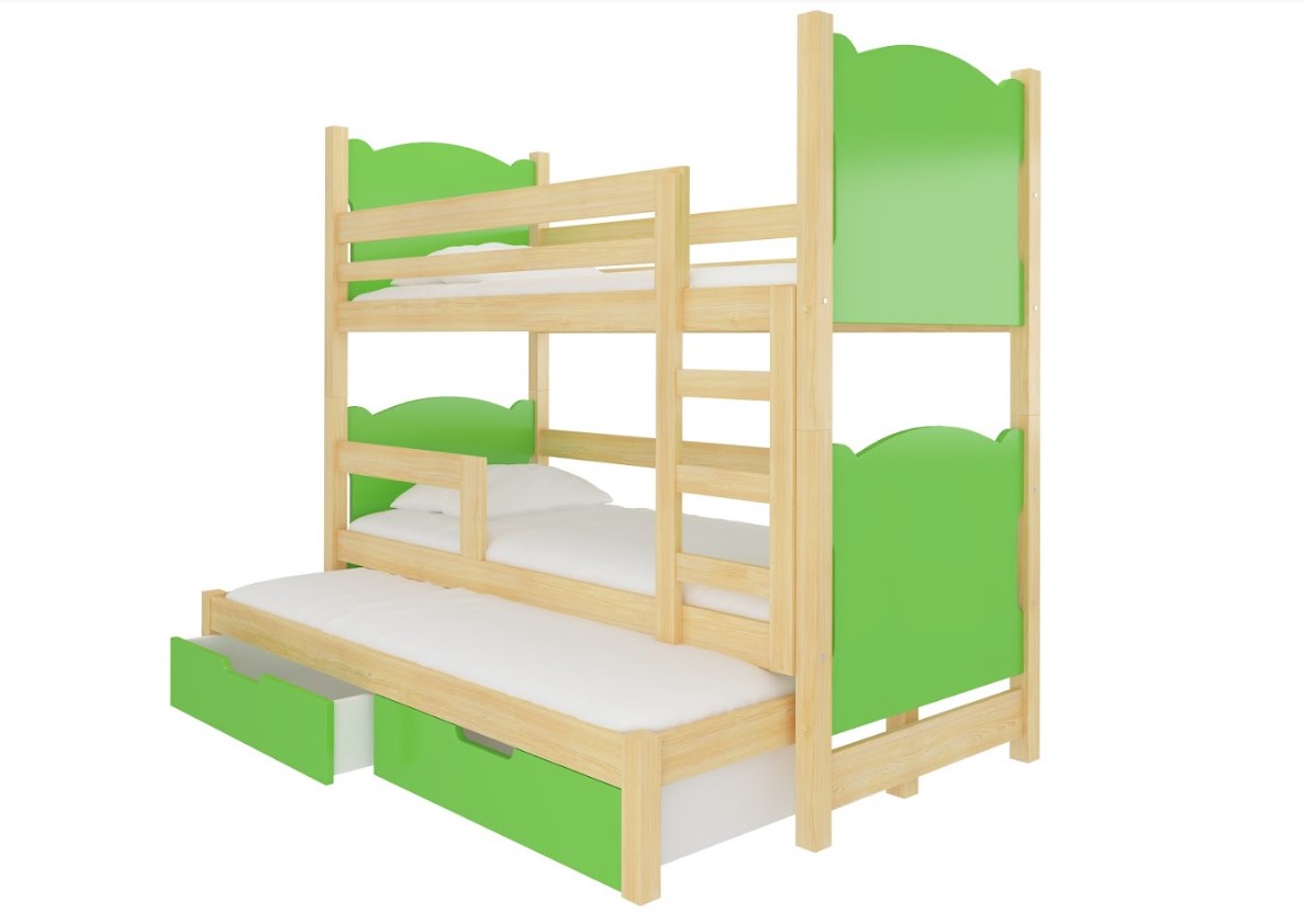 ArtAdrk Dětská patrová postel LETICIA Barva: Borovice/zelená