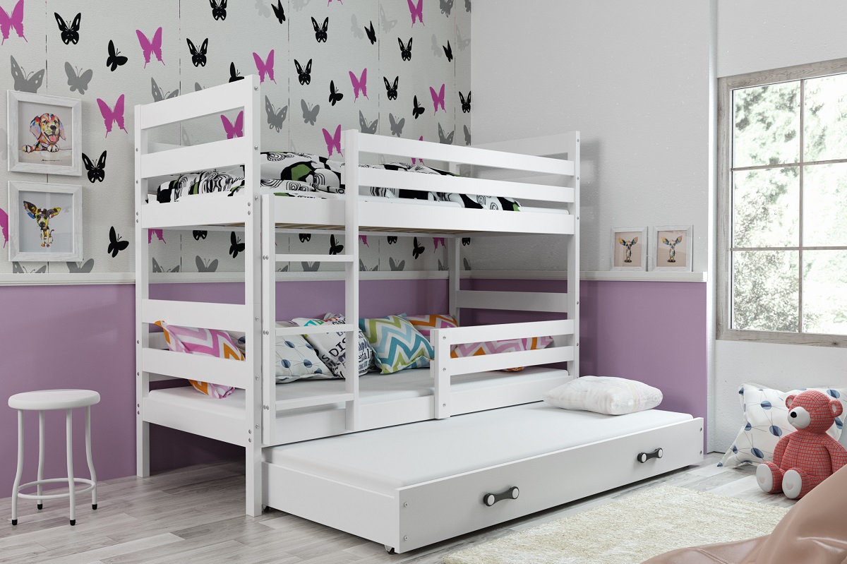 BMS Dětská patrová postel s přistýlkou Eryk 3 | bílá Barva: Bílá / bílá, Rozměr: 160 x 80 cm