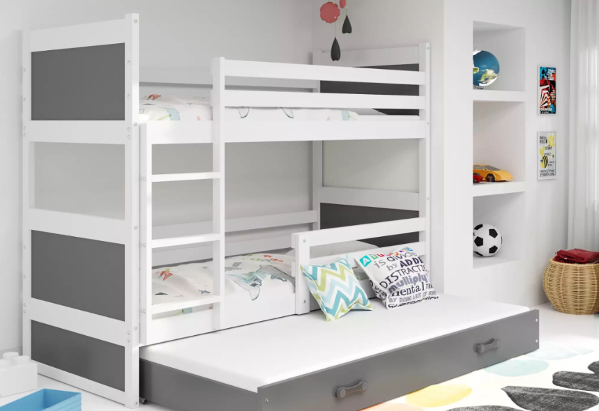 Levně BMS Dětská patrová postel s přistýlkou RICO 3 | bílá 80 x 160 cm Barva: bílá / šedá