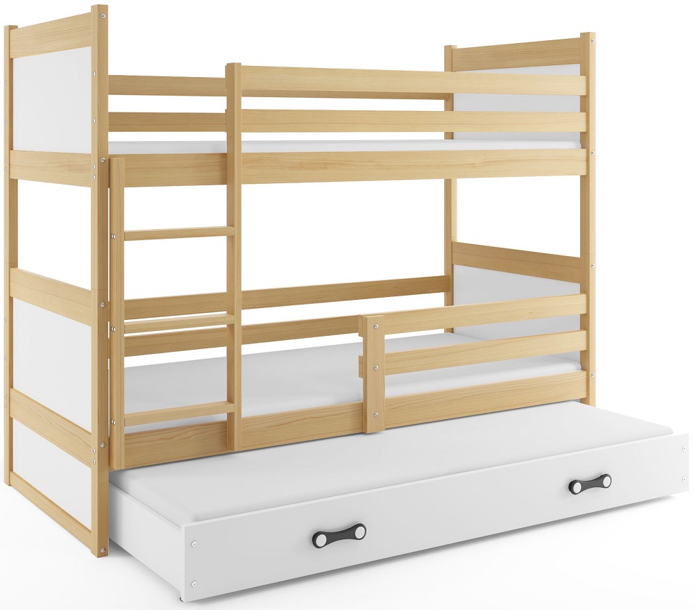Levně BMS Dětská patrová postel s přistýlkou RICO 3 | borovice 80 x 160 cm Barva: Bílá