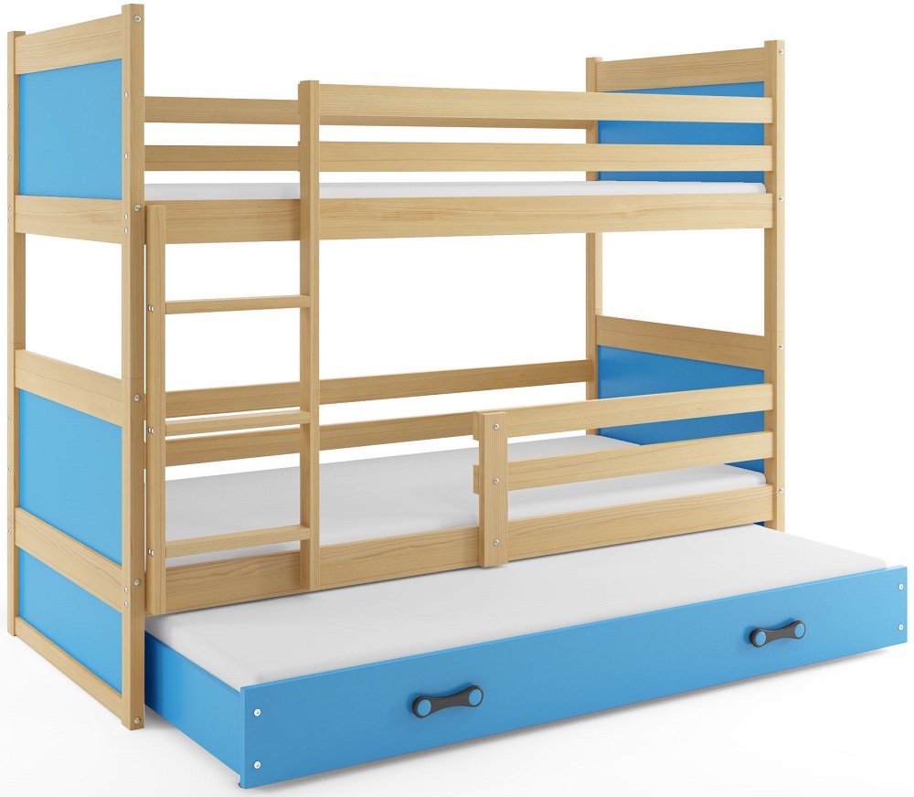 Levně BMS Dětská patrová postel s přistýlkou RICO 3 | borovice 80 x 160 cm Barva: Modrá