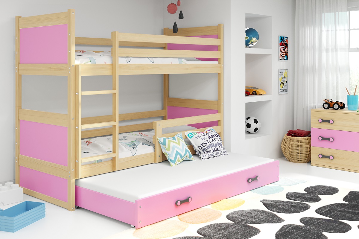 Levně BMS Dětská patrová postel s přistýlkou ​​RICO 3 | borovice 80 x 190 cm Barva: Růžová
