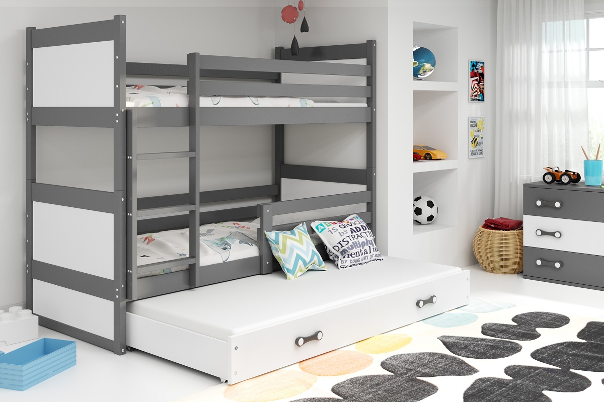 BMS Dětská patrová postel s přistýlkou RICO 3 | šedá 80 x 190 cm Barva: Bílá