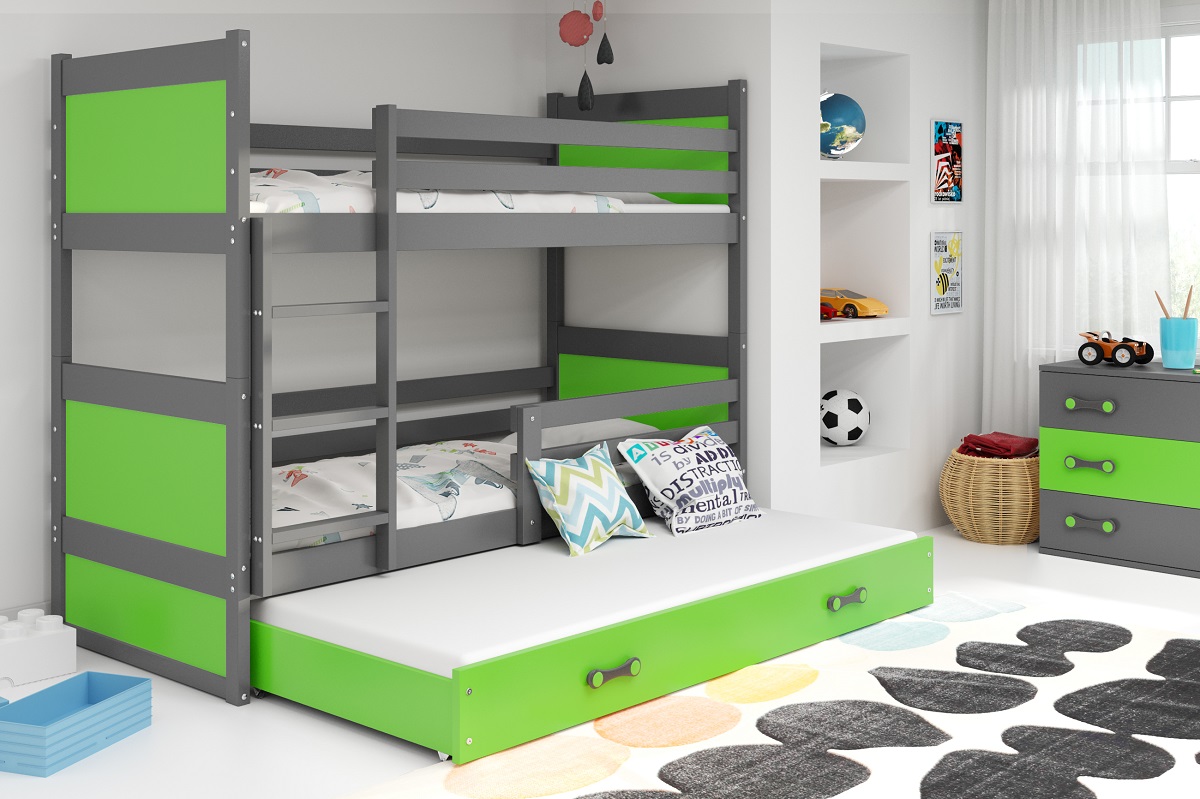 Levně BMS Dětská patrová postel s přistýlkou RICO 3 | šedá 80 x 190 cm Barva: Zelená