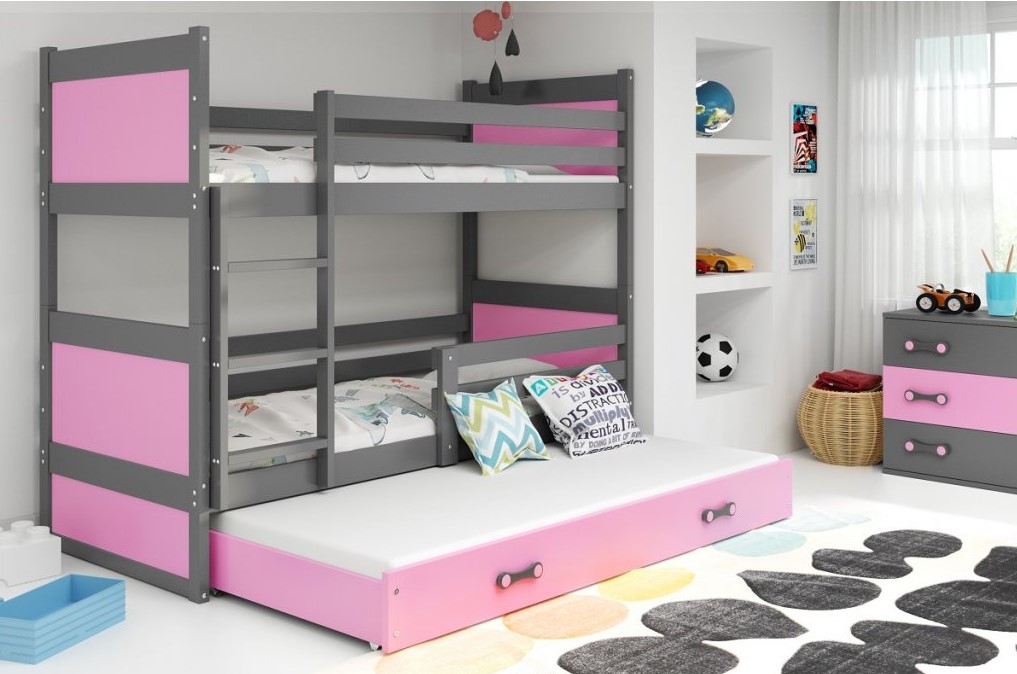 BMS Dětská patrová postel s přistýlkou RICO 3 | šedá 90 x 200 cm Barva: Růžová