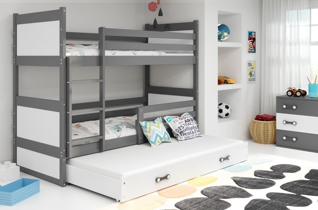 Levně BMS Dětská patrová postel s přistýlkou RICO 3 | šedá 90 x 200 cm Barva: Bílá