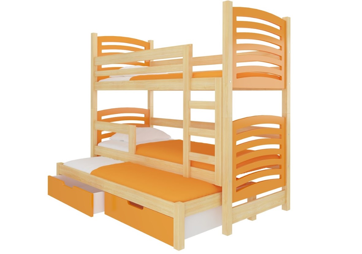Levně ArtAdrk Dětská patrová postel s přistýlkou SORIA Barva: borovice / oranžová
