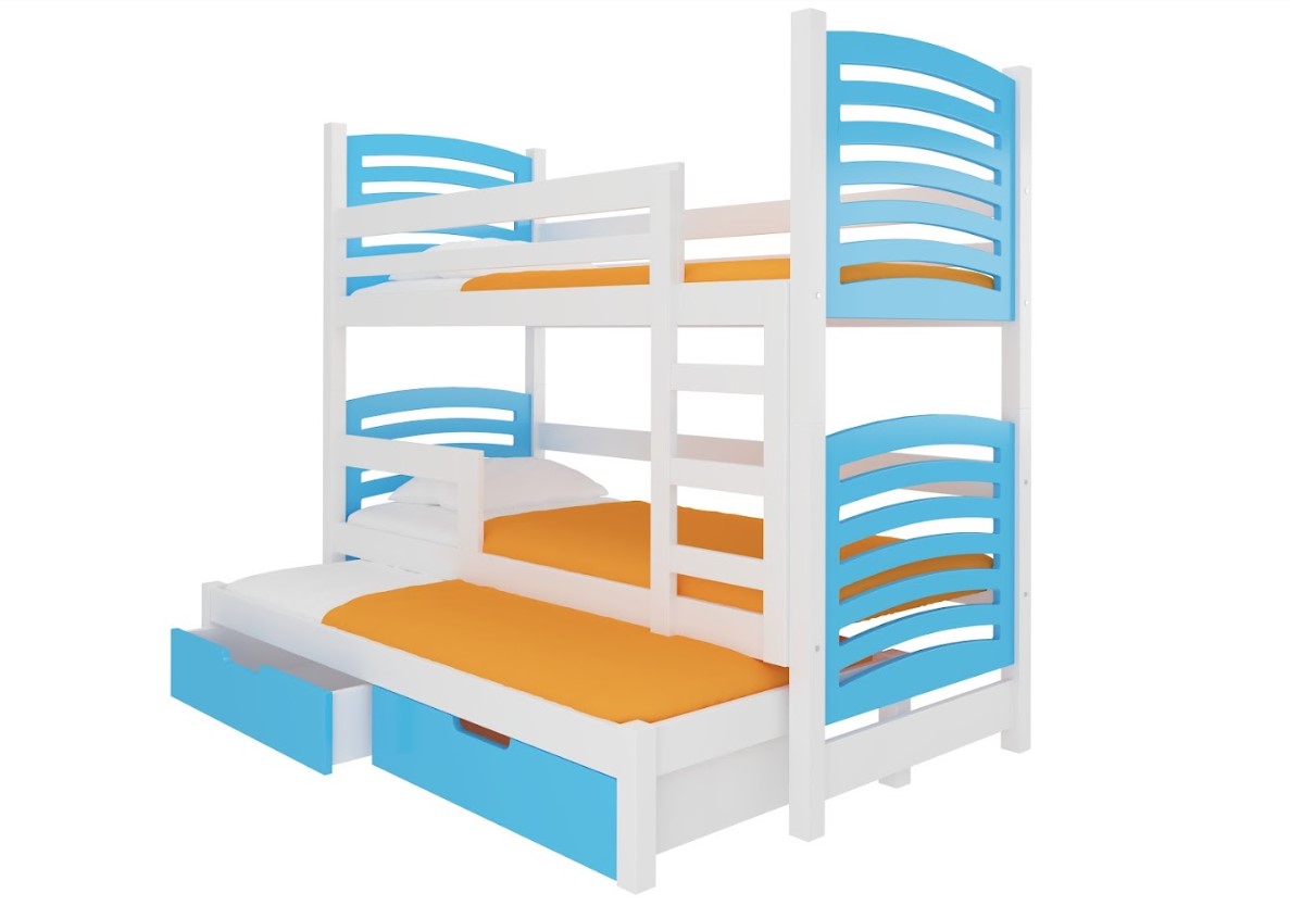Levně ArtAdrk Dětská patrová postel s přistýlkou SORIA Barva: bílá / modrá