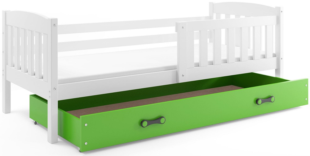 Levně BMS Dětská postel KUBUŠ 1 s úložným prostorem| bílá Barva: bílá / zelená, Rozměr: 200 x 90 cm