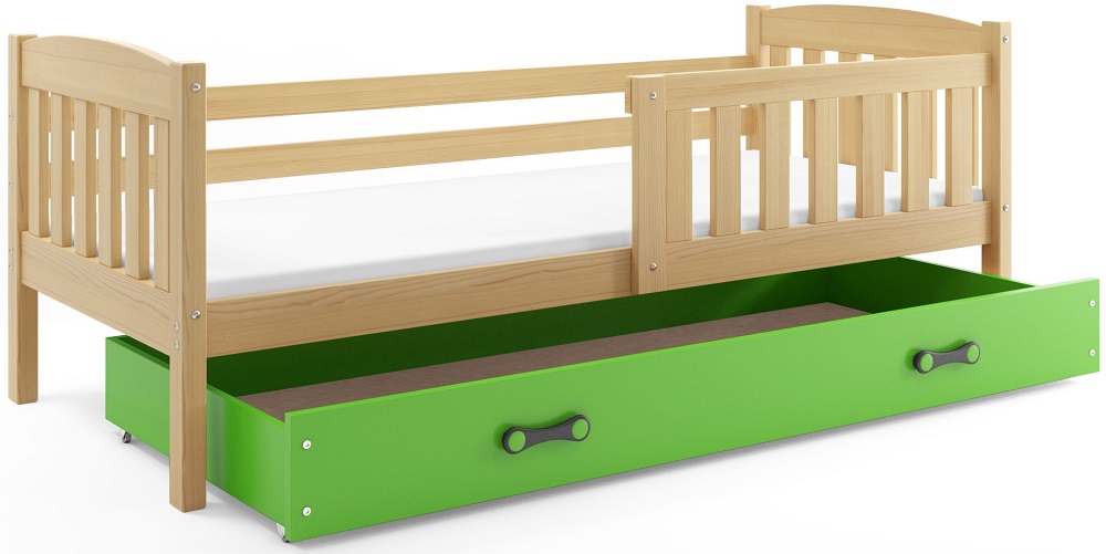 Levně BMS Dětská postel KUBUŠ 1 s úložným prostorem | borovice Barva: Borovice / zelená, Rozměr: 200 x 90 cm