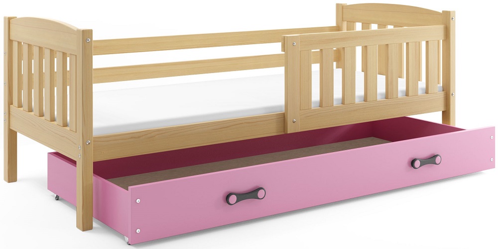 BMS Dětská postel KUBUŠ 1 s úložným prostorem | borovice Barva: Borovice / růžová, Rozměr: 200 x 90 cm