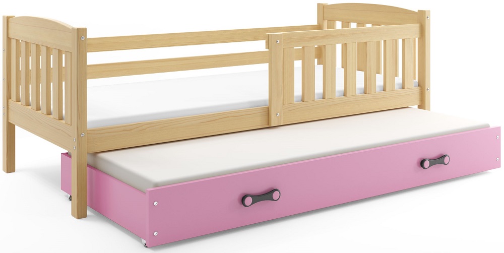 BMS Dětská postel KUBUŠ 2 s přistýlkou | borovice Barva: Borovice / růžová, Rozměr: 200 x 90 cm