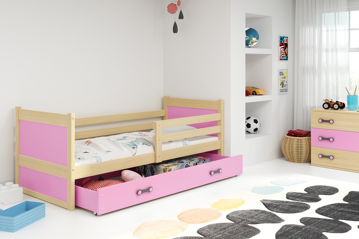 Levně Detská posteľ RICO 1 / BOROVICA 185x80 Barva: Růžová