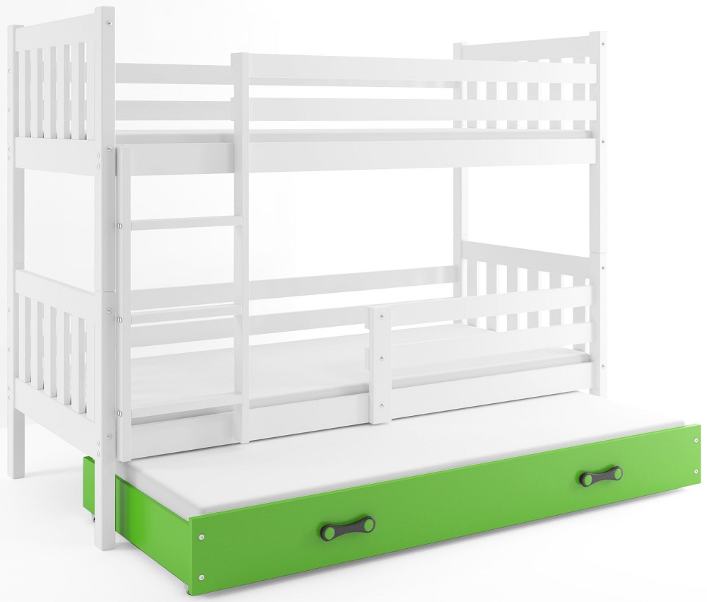Levně BMS Dětská patrová postel s přistýlkou CARINO 3 | 80 x 190 cm Barva: bílá / zelená