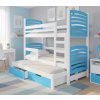 dětská patrová postel soří s přistýlkou ​​bílomodru v dětském pokoji