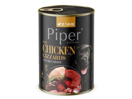 NEW PIPER JUNIOR s kuřecími žaludky a červenou řepou, konzerva pro štěňata, 400 g
