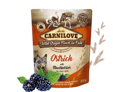 83640 carnilove dog pouch pate ostrich blackberries 300g