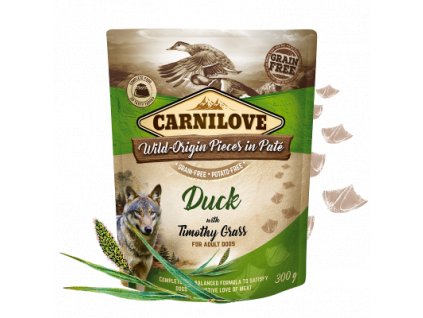 83646 carnilove dog pouch pate duck timothy grass 300g